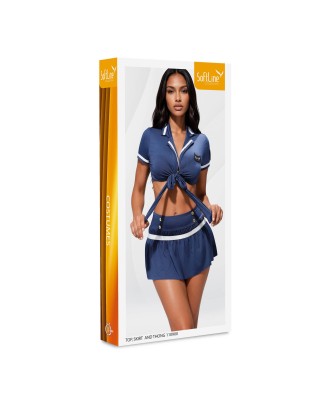 Top, skirt and thong 110900 blue S/M