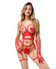 Gloves, top with garters, thong 110901 red L