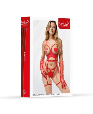 Gloves, top with garters, thong 110901 red L