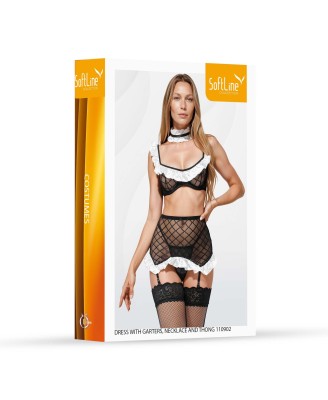 Dress with garter set,neck ring and thong 110902 black XL