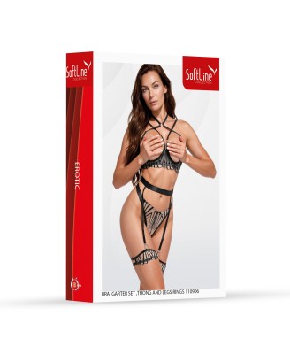 Bra ,garter set ,thong and leg ring 110906 black 2XL