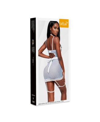 Dress with a set of garters, thigh straps, thong and necklace 110907 L