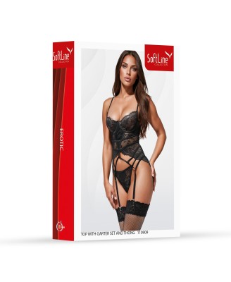 Top with garter set and thong 110909 black L