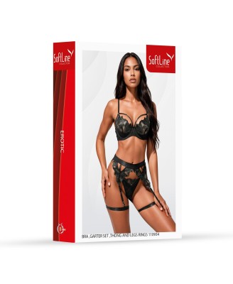 Bra ,thong ,garter set and leg rings 110934 black L