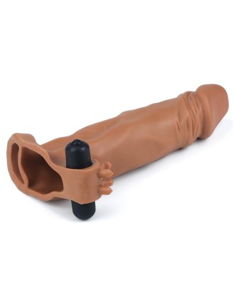 Add 2"" Pleasure X Tender Vibrating Penis Sleeve Brown