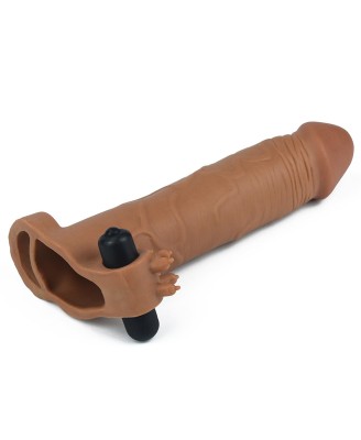Add 3" Pleasure X Tender Vibrating Penis Sleeve Brown