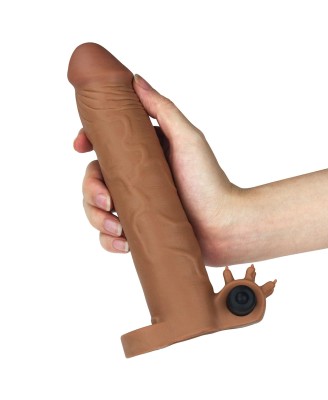 Add 3" Pleasure X Tender Vibrating Penis Sleeve Brown