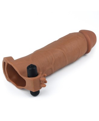 Add 3" Pleasure X Tender Vibrating Penis Sleeve Brown