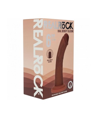 Dual Density Silicone Curved Realistic Dildo with Suction Cup - 6" / 15,5 cm - Brown