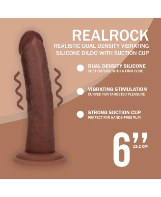 Dual Density Silicone Curved Realistic Vibrating Dildo with Suction Cup - 6" / 15,5 cm - Brown