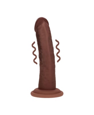 Dual Density Silicone Curved Realistic Vibrating Dildo with Suction Cup - 6" / 15,5 cm - Brown