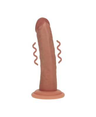 Dual Density Silicone Curved Realistic Vibrating Dildo with Suction Cup - 6" / 15,5 cm - Tan