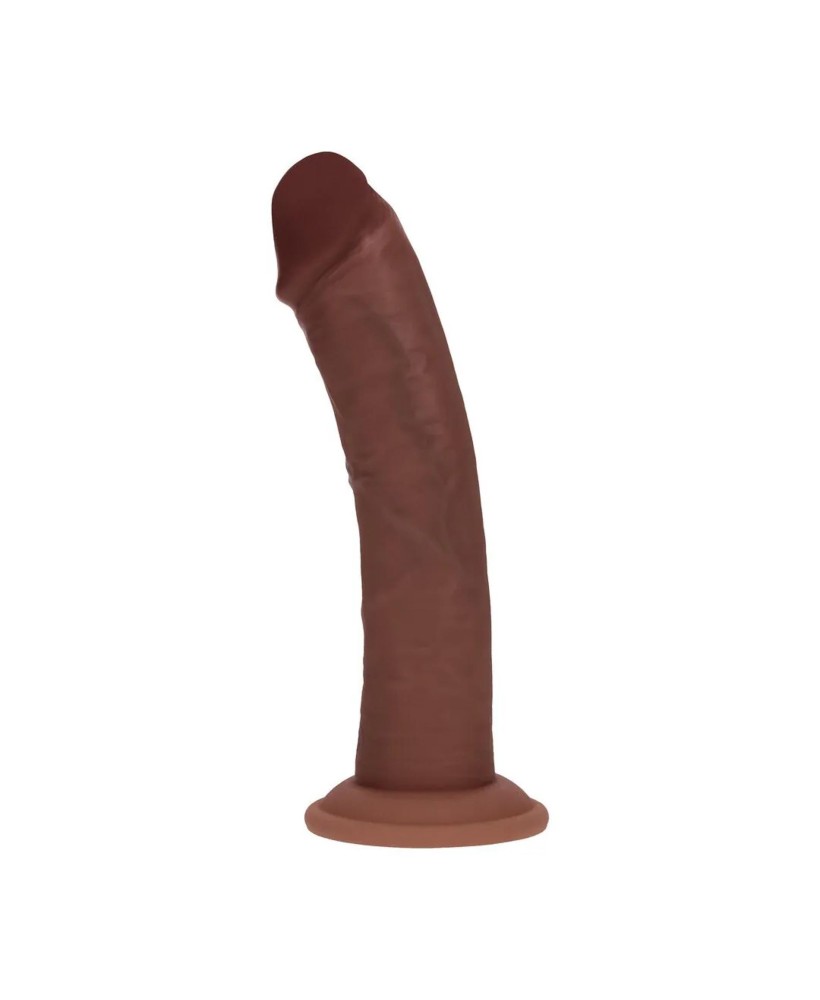 Dual Density Silicone Curved Realistic Vibrating Dildo with Suction Cup - 8" / 20,3 cm - Brown
