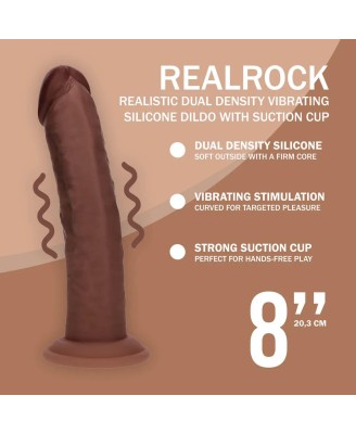 Dual Density Silicone Curved Realistic Vibrating Dildo with Suction Cup - 8" / 20,3 cm - Brown