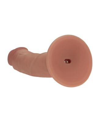 Dual Density Silicone Curved Realistic Vibrating Dildo with Suction Cup - 8" / 20,3 cm - Tan