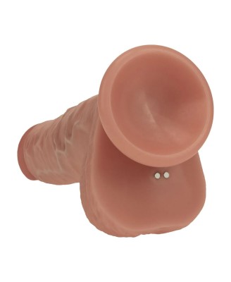Dual Density Silicone Realistic Vibrating Thrusting Dildo with Balls - 7" / 17,8 cm - Tan