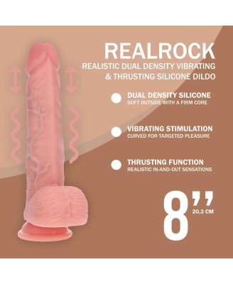 Dual Density Silicone Realistic Vibrating Thrusting Dildo with Balls - 8" / 20,3 cm - Flesh