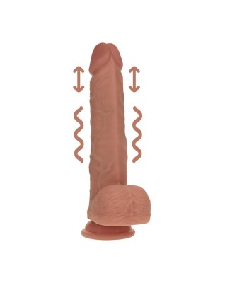 Dual Density Silicone Realistic Vibrating Thrusting Dildo with Balls - 8" / 20,3 cm - Tan