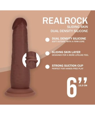 Dual Density Silicone Realistic Sliding Skin Dildo - 6" / 15,5 cm - Brown