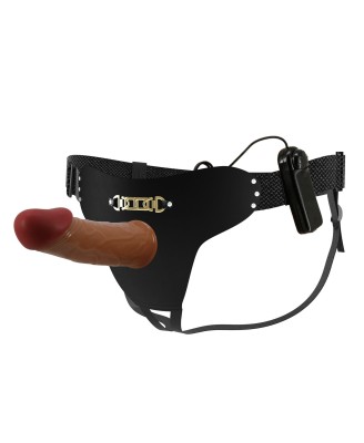 PRETTY LOVE - HARNESS BRIEFS Starks Universal Strap-On Harness 6,9'' Vibration Dildo Light Brown