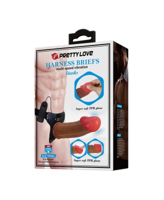 PRETTY LOVE - HARNESS BRIEFS Starks Universal Strap-On Harness 6,9'' Vibration Dildo Light Brown