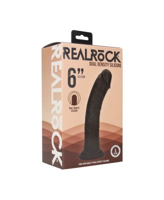 Dual Density Silicone Curved Realistic Dildo with Suction Cup - 6" / 15,5 cm - Black