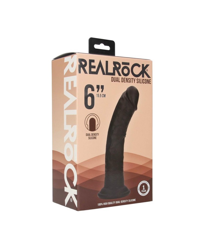 Dual Density Silicone Curved Realistic Dildo with Suction Cup - 6" / 15,5 cm - Black