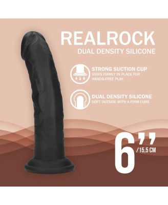Dual Density Silicone Curved Realistic Dildo with Suction Cup - 6" / 15,5 cm - Black
