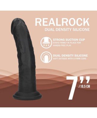 Dual Density Silicone Curved Realistic Dildo with Suction Cup - 7" / 18,5 cm - Black