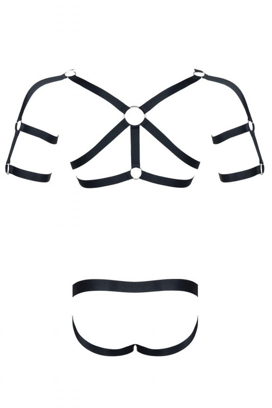 męski komplet z gumy: t-shirt z ozdobami z tyłu i przodu, figi z otwartym tyłem XXL/XXXL