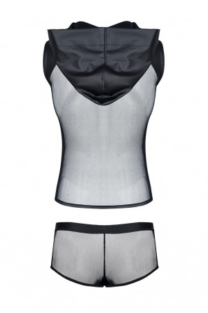 męski komplet z elastycznej siatki i weetlooka: t-shirt z kapturem, szorty S