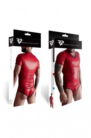 męski komplet z wetlooka: t-shirt w serek, figi typu brazyliany XL