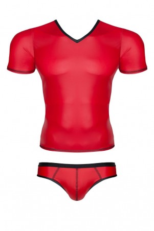 męski komplet z wetlooka: t-shirt w serek, figi typu brazyliany S