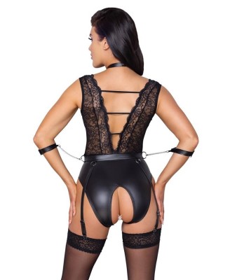 Cottelli Body Bondage M - Czarne Body z Otwartym Krokiem