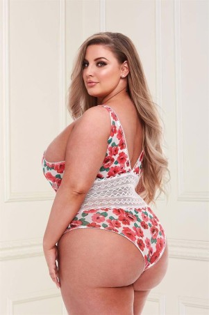 WHITE FLORAL & LACE TEDDY, XL