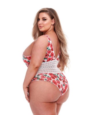 WHITE FLORAL & LACE TEDDY, XL