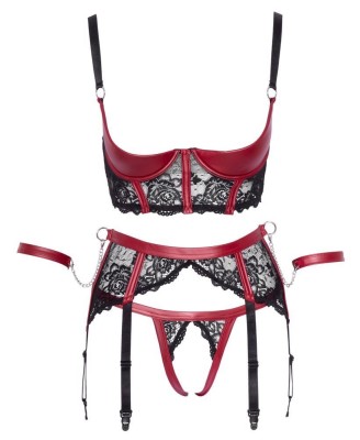 Cottelli BONDAGE - Shelf Bra Set - Komplet - Czarny/Czerwony - M