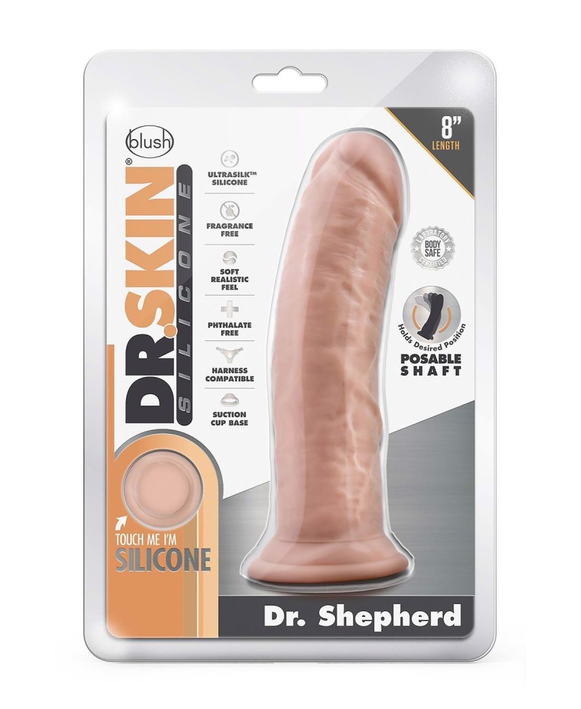 DR. SKIN SILICONE DR. SHEPHERD 8 INCH DILDO WITH SUCTION CUP VANILLA