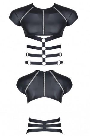 męski t-shirt z wetlooka z dekoracyjnymi wstawkami z taśmy i gumy L