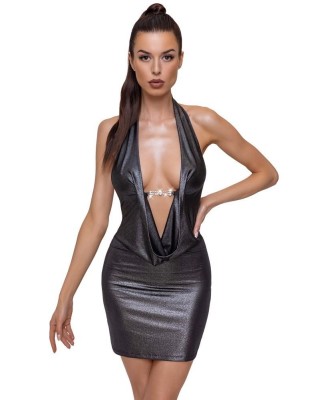 Krótka sukienka Cottelli PARTY - Dress Silver - Srebrny S