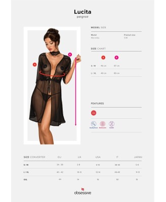 Bielizna-Lucita peniuar czarny  S/M