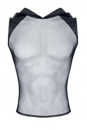 męski t-shirt bez rękawów, z kapturem L