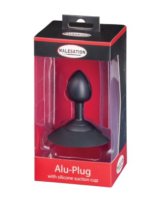 MALESATION - Aluminiowy Korek Analny z Przyssawką - Czarny - S