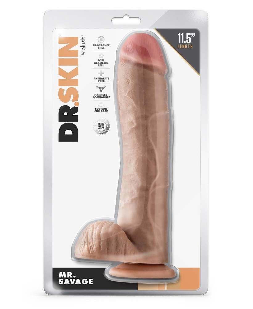 DR. SKIN MR. SAVAGE 11.5 INCH DILDO WITH BALLS BEIGE