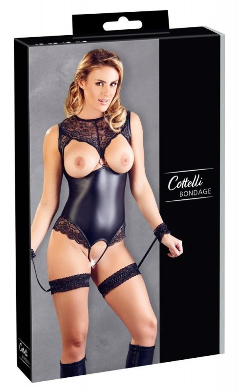 Cottelli Body Garters - Czarne Body BDSM Wetlook - M