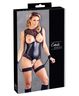 Cottelli Body Garters - Czarne Body BDSM Wetlook - M