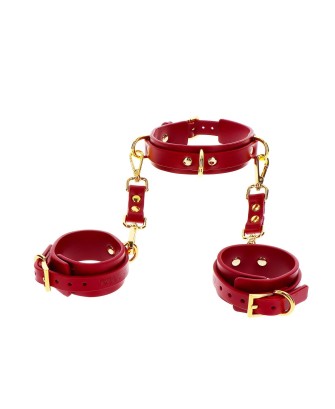 D-Ring Collar and Wrist Cuffs Red