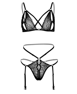2PC Peek-a-Boo Bra and Panty Black