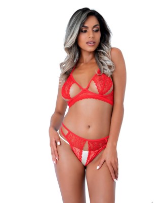 3PC Bra, Panty and Blindfold Red