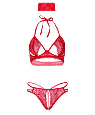 3PC Bra, Panty and Blindfold Red